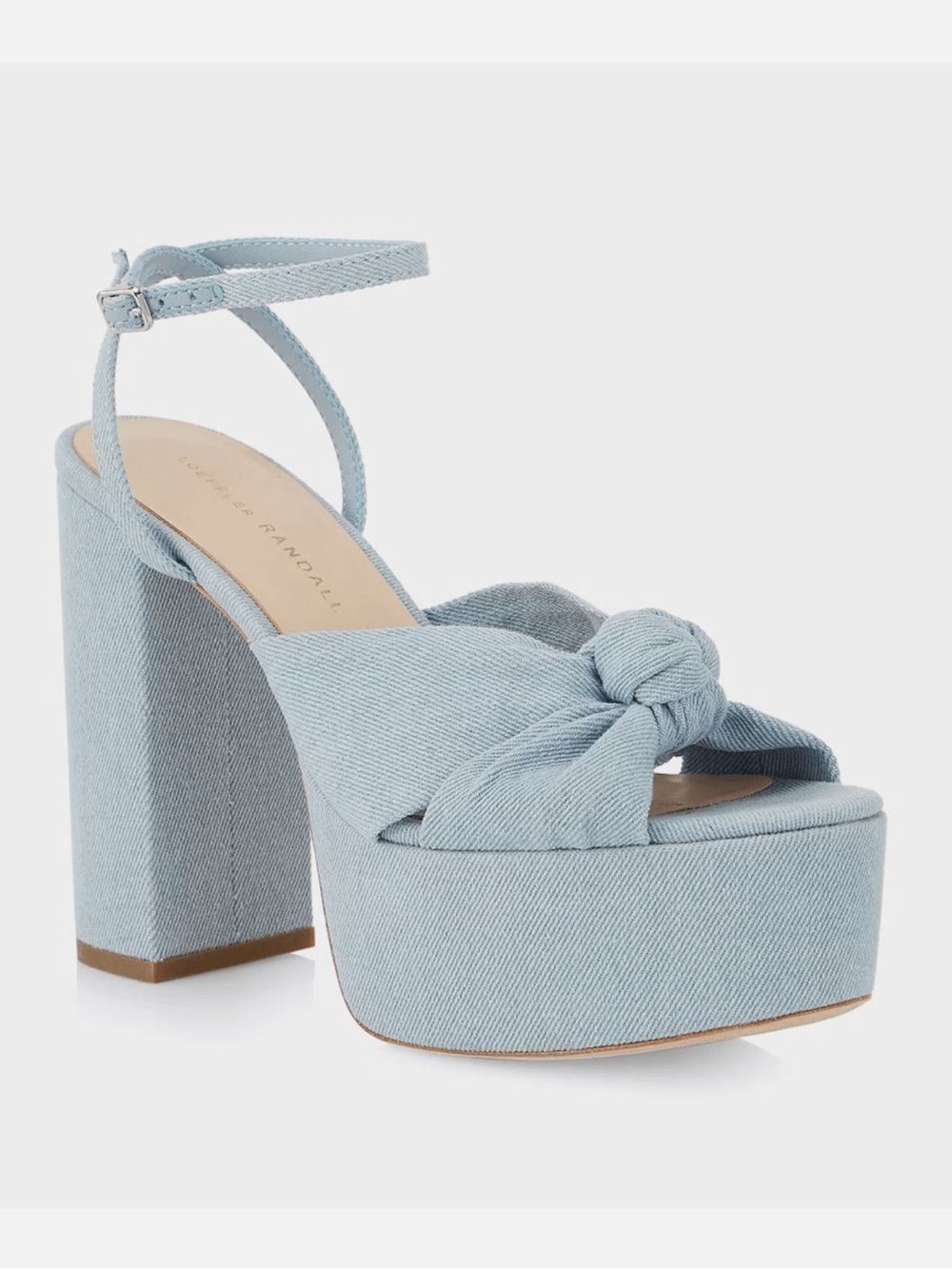 Loeffler Randall Light Blue Knotted Platform Sandal with Ankle Strap